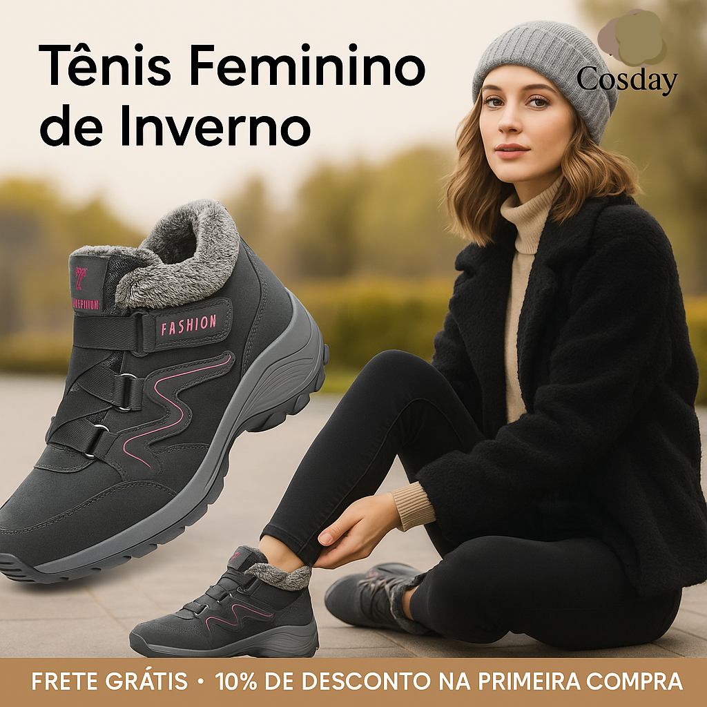 Tênis de Inverno Feminino Forrado com Lã Impermeável