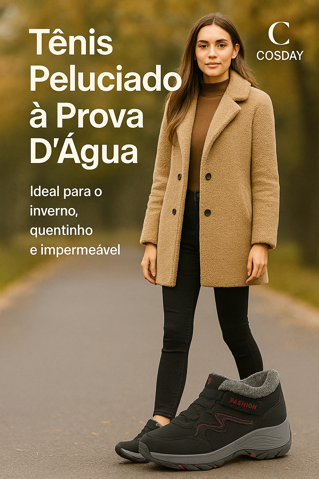 Tênis de Inverno Feminino Forrado com Lã Impermeável