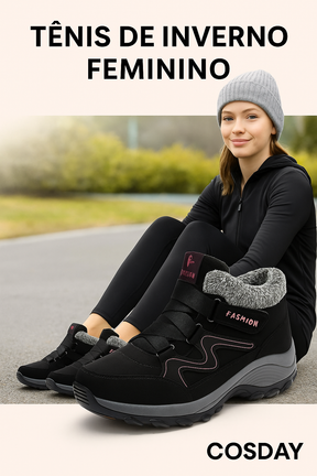 Tênis de Inverno Feminino Forrado com Lã Impermeável