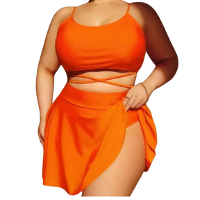 Biquíni Plus Size com Saia de Cintura Alta Tambaú Cosday - Conjunto 3 Peças